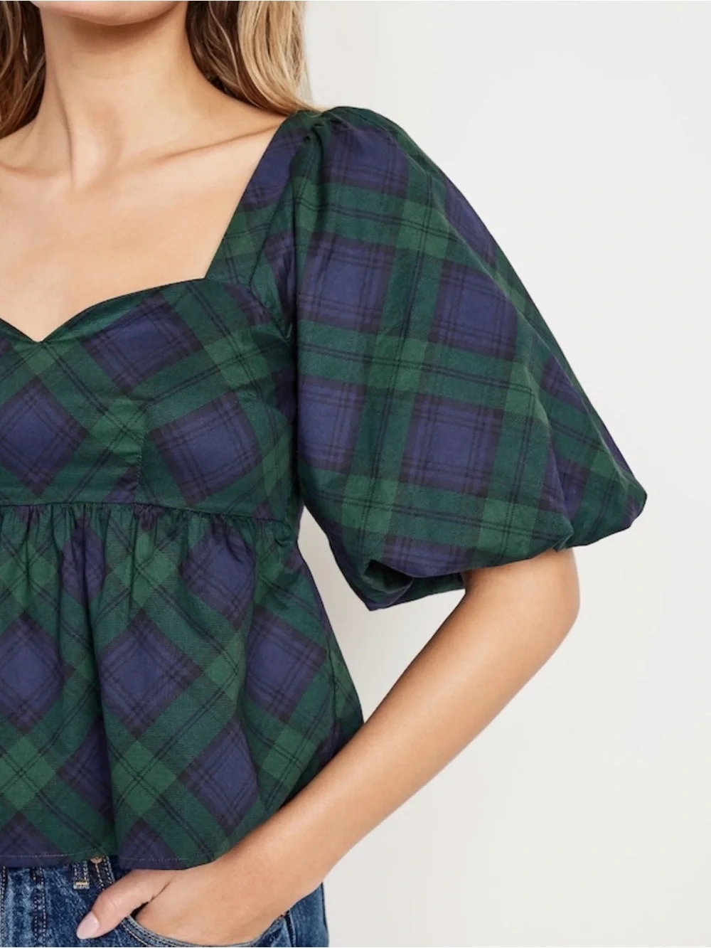 NEW…Poplin Puff Sleeve Peplum Top
